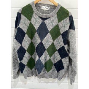 VTG John Peter Spain Angora Wool suede argyle SWEATER EU 56 US L XL gray green